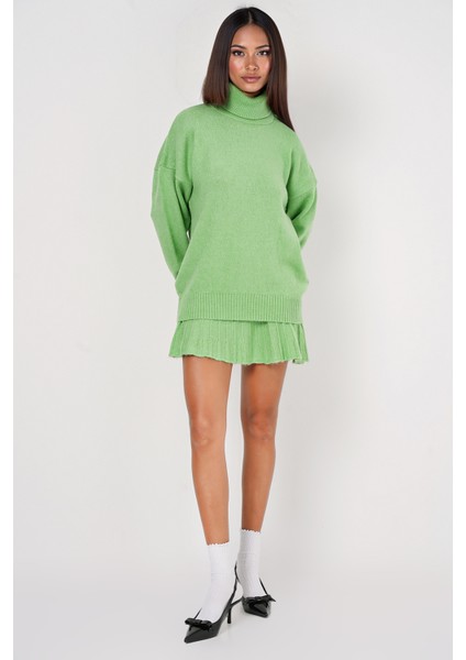 Kadın BDART Dokulu Oversize Yüksek Yaka Örme Takım Yeşil modelleri