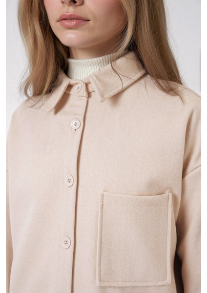 Kadın BDART Düğmeli Cepli Dokulu Örme Gömlek Krem Doğal fırsatları