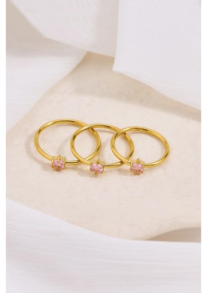 Çelik Yuvarlak Zirkon Taşlı Minimal Eklem Yüzük Seti 3 Adet modelleri