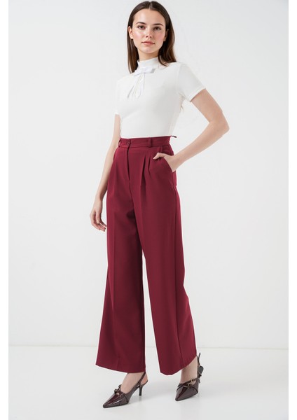 Kadın BDART Normal Belile Geniş Paça Pantolon Cebli Red