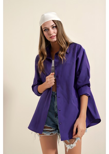 Kadın BDART Büyük Beden Düğmeli Uzun Kol Gömlek Purple modelleri