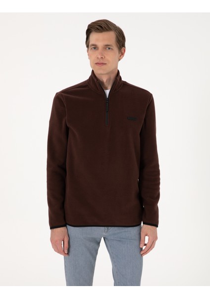 Erkek Kahverengi Regular Fit Yarım Fermuarlı Polar Sweatshirt 50314056-VR029