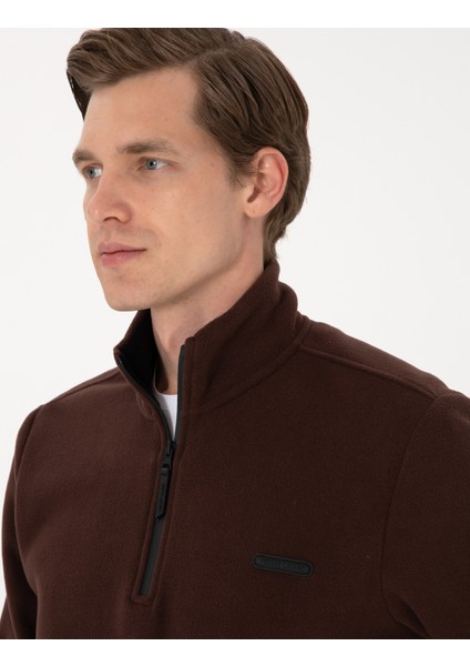 Erkek Kahverengi Regular Fit Yarım Fermuarlı Polar Sweatshirt 50314056-VR029 fiyatları