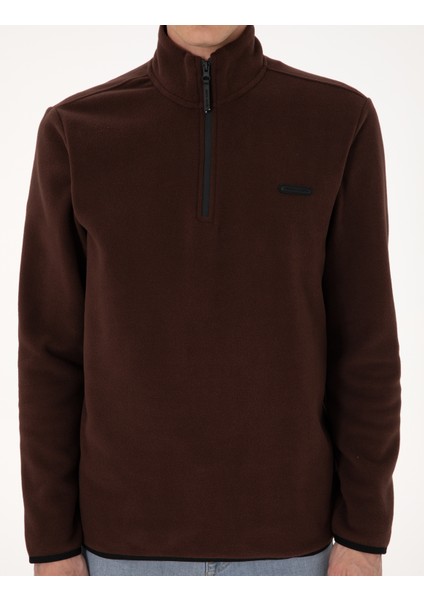 Erkek Kahverengi Regular Fit Yarım Fermuarlı Polar Sweatshirt 50314056-VR029