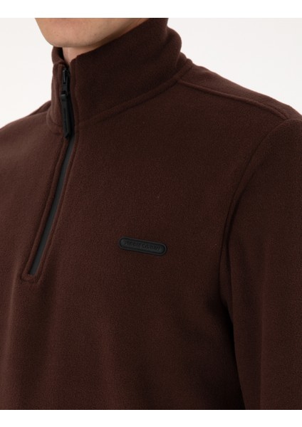 Erkek Kahverengi Regular Fit Yarım Fermuarlı Polar Sweatshirt 50314056-VR029