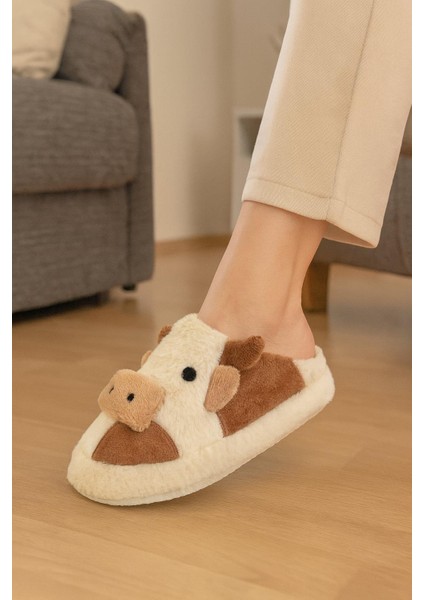 Inek Figürlü Nakışlı | Kışlık Unisex Ev Terliği | Kaydırmaz Taban modelleri