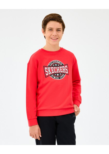 B Crewneck Sweatshirt Büyük Erkek Çocuk Kırmızı Sweatshirt SK2520017-3449 fiyatları