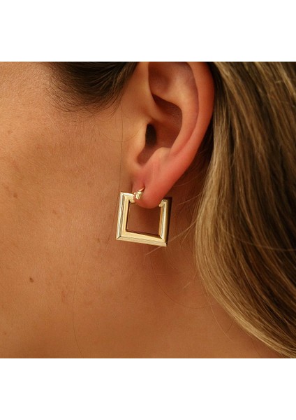 14 Ayar Altın Kare Çerçeve Küpe