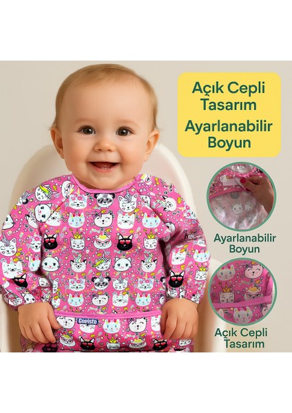 Baby Uzun Kollu Mama Önlüğü - Pembe | Blw Uyumlu, Sıvı Geçirmez, Ipsiz Güvenli Tasarım fiyatları