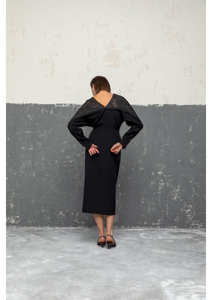 Dantel Yaka Düğmeli Elbise 26W40812 fiyatları