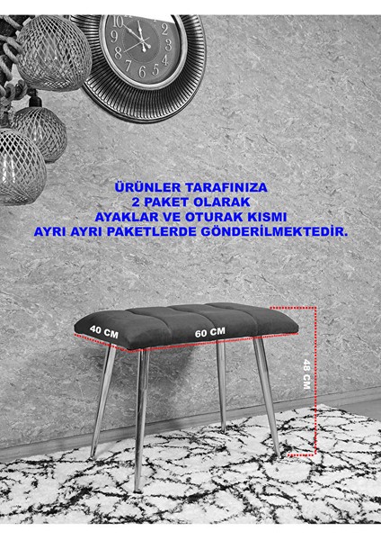 Siyah Sivriltmel Ayaklı 60 cm Puf Bench - Puf - Bench - Oturak - Mutfak Oturağı - Antre Oturağı Gri Renk 60 x 40 Boyut/ebat indirimleri