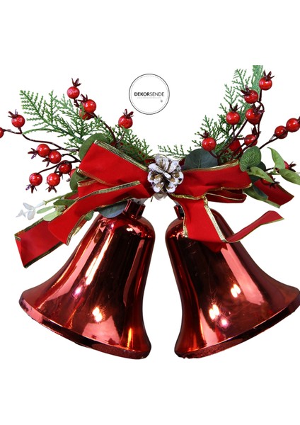 Yılbaşı Süsü Berryli Kozalaklı Kurdeleli Çan Kırmızı 20 cm fiyatları