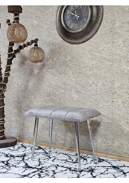 Krom Sivriltme Ayaklı 60 cm Puf Bench - Puf - Bench - Oturak - Mutfak Oturağı - Antre Oturağı Gri Renk 60 x 40 Boyut/ebat