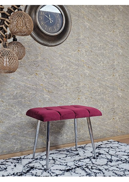 Krom Sivriltme Ayaklı 60 cm Puf Bench - Puf - Bench - Oturak - Mutfak Oturağı - Antre Oturağı Bordo Renk 60 x 40 Boyut/ebat modelleri