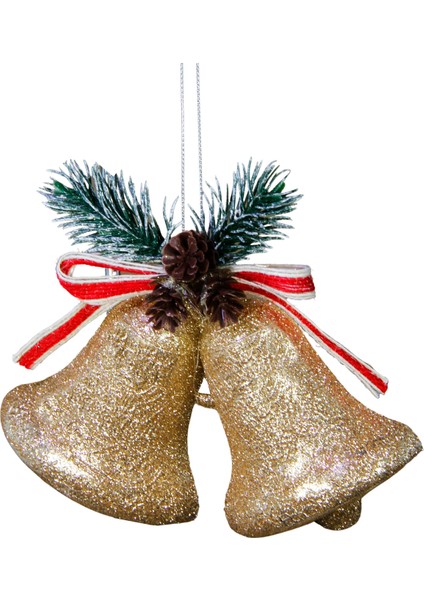 Yılbaşı Süsü Kozalaklı Simli Çan Şampanya 10 cm fiyatları