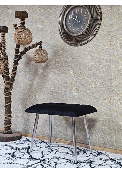 Krom Sivriltme Ayaklı 60 cm Puf Bench - Puf - Bench - Oturak - Mutfak Oturağı - Antre Oturağı Siyah Renk 60 x 40 Boyut/ebat