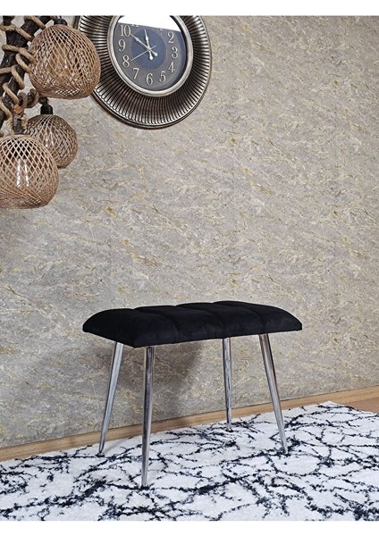 Krom Sivriltme Ayaklı 60 cm Puf Bench - Puf - Bench - Oturak - Mutfak Oturağı - Antre Oturağı Siyah Renk 60 x 40 Boyut/ebat modelleri