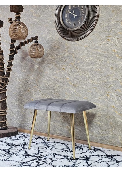 Gold Sivriltme Ayaklı 60 cm Puf Bench - Puf - Bench - Oturak - Mutfak Oturağı - Antre Oturağı Gri Renk 60 x 40 Boyut/ebat