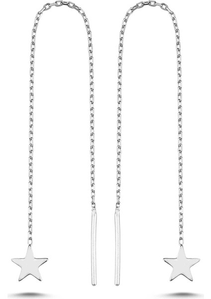 925 Ayar Gümüş Rodyum Kaplama Minik Yıldız Zincir Küpe