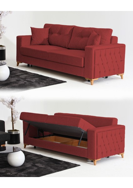 Nola Koltuk Takımı 3+3+3 & Bazalı Yataklı Koltuk & Kanepe - Bordo fiyatları