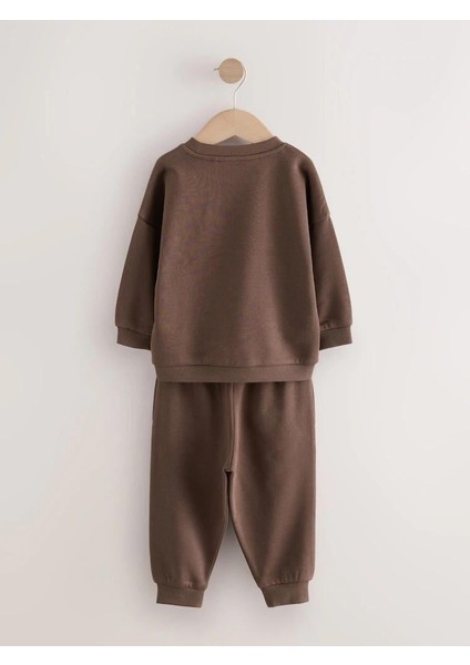 Erkek Çocuk Pamuklu Kahverengi Choco Milk Baskılı Eşofman Takım - Rahat Günlük Stil fırsatları