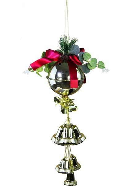 Yılbaşı Süsü Kurdeleli Çıngıraklı Çan Altın Bordo 40 cm