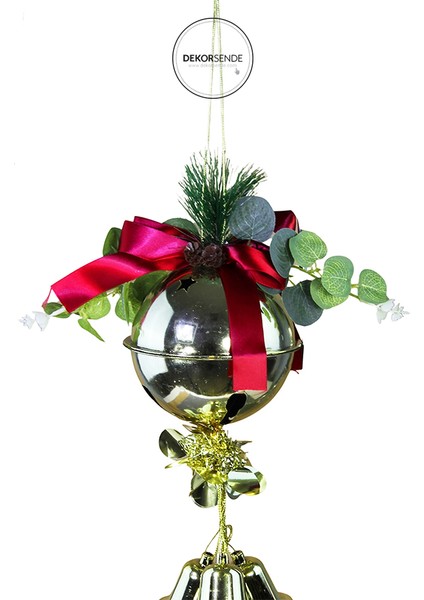 Yılbaşı Süsü Kurdeleli Çıngıraklı Çan Altın Bordo 40 cm fiyatları