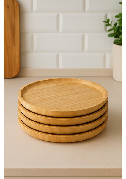 4 Adet Bambu Yuvarlak Sunum Tabağı 30 cm