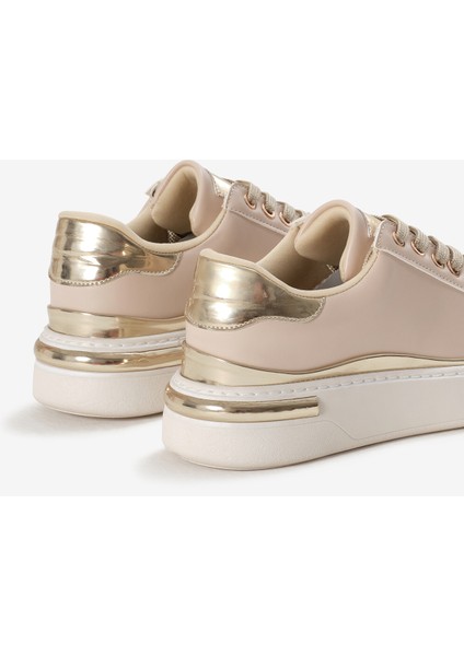 Kadın Bej Kalın Poli Taban Altın Detaylı Bağcıklı Spor Ayakkabı indirimleri