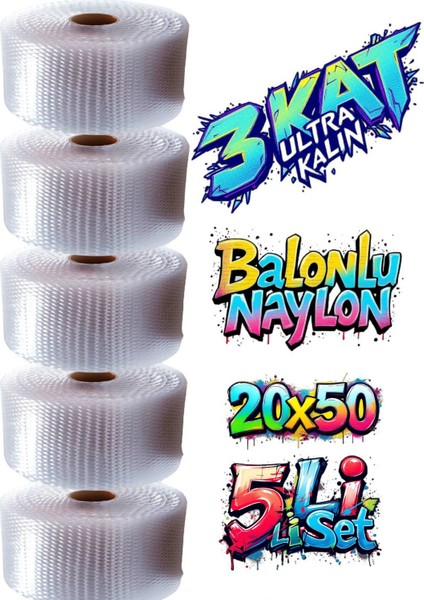 20 cm x 50 Metre Balonlu Naylon Patpat Eşya Koruma Naylonu 5 Li Set