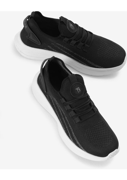 Unisex Siyah Beyaz Termo Taban Şerit Detaylı Bağcıklı Triko Spor Ayakkabı modelleri