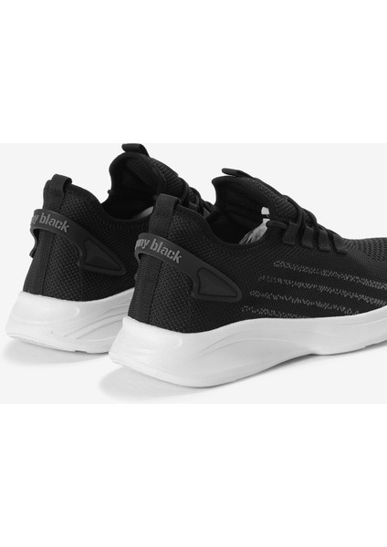 Unisex Siyah Beyaz Termo Taban Şerit Detaylı Bağcıklı Triko Spor Ayakkabı indirimleri