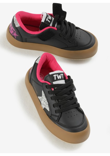 Çocuk Unisex Siyah Gümüş Termo Taban Yıldız Detaylı Bağcıklı ve Cırtlı Spor Ayakkabı modelleri