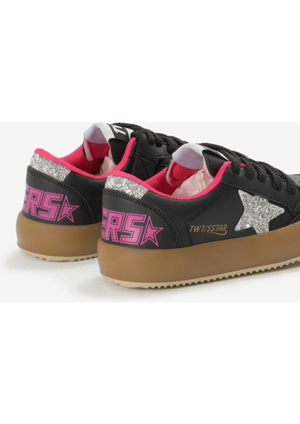 Çocuk Unisex Siyah Gümüş Termo Taban Yıldız Detaylı Bağcıklı ve Cırtlı Spor Ayakkabı indirimleri