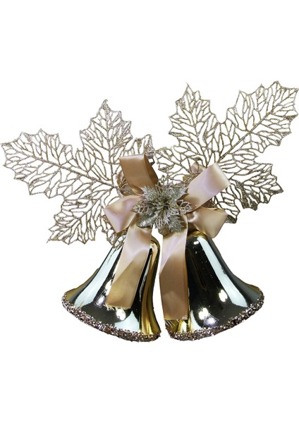 Yılbaşı Süsü Dantel Yapraklı Çan Şampanya 30 cm