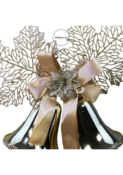 Yılbaşı Süsü Dantel Yapraklı Çan Şampanya 30 cm fiyatları