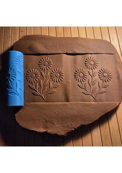 10 cm Papatya Seramik & Polimer Kil Doku Rulosu Desen Oklavası