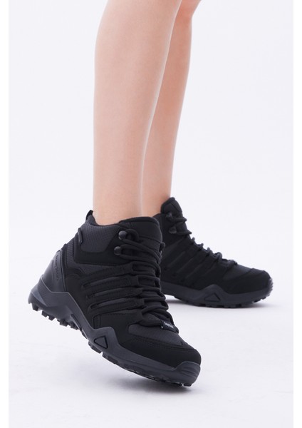 Unisex Siyah Siyah Rahat Kalıp Yanı Şerit Detaylı Bağcıklı Trekking Bot fiyatları