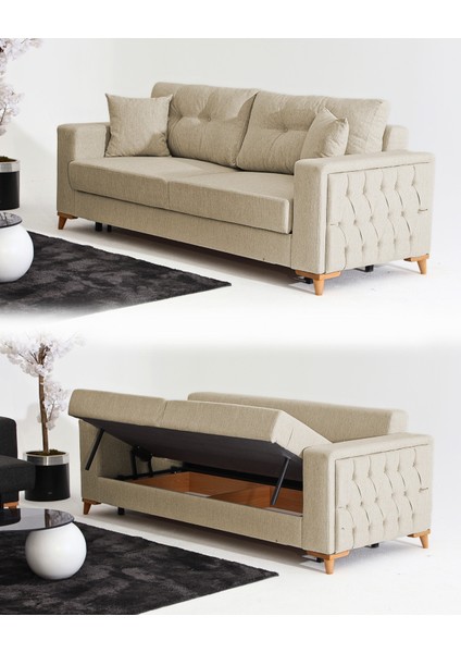 Nola Koltuk Takımı 3+3+3 & Bazalı Yataklı Koltuk & Kanepe - Açık Krem fiyatları