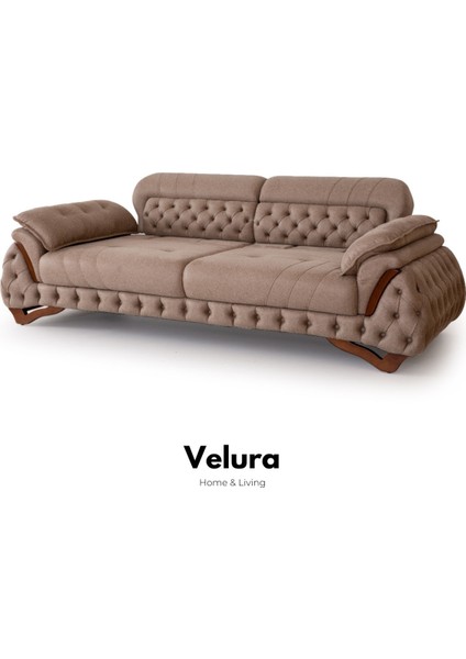 Tulia Sırt Mekanizmalı ve Kapitoneli 3 Adet Üçlü Kanepe & 3'lü Koltuk (3+3+3) - Krem fiyatları