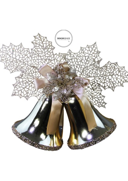 Yılbaşı Süsü Kurdeleli Dantel Yapraklı Çan Şampanya 20 cm fiyatları