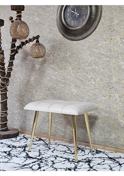 Gold Sivriltme Ayaklı 60 cm Puf Bench - Puf - Bench - Oturak - Mutfak Oturağı - Antre Oturağı Krem Renk 60 x 40 Boyut/ebat