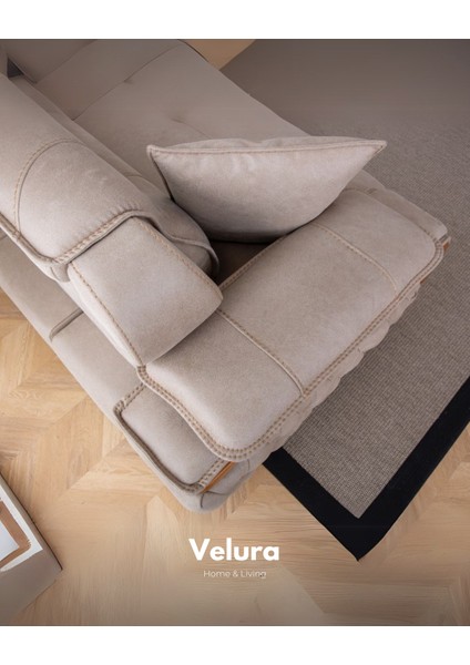 Berra Sırt Mekanizmalı Üç Adet Üçlü Kanepe & 3'lü Koltuk (3+3+3) - Koyu Krem fırsatları