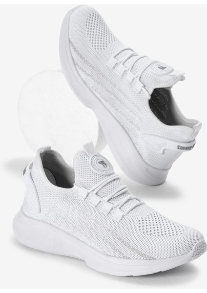 Unisex Beyaz Termo Taban Şerit Detaylı Bağcıklı Triko Spor Ayakkabı