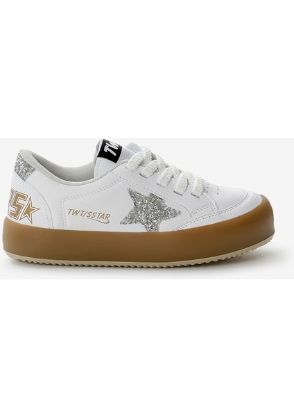 Çocuk Unisex Beyaz Gümüş Termo Taban Yıldız Detaylı Bağcıklı ve Cırtlı Spor Ayakkabı fiyatları