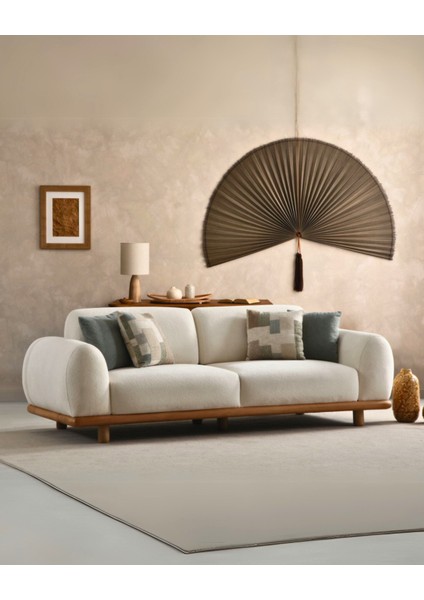 Senna Sırt Mekanizmalı Bohem 3 Adet Üçlü Kanepe & 3'lü Koltuk (3+3+3) - Krem