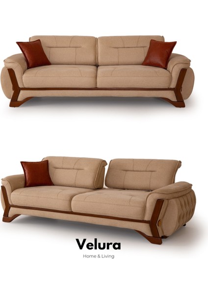 Milda Sırt Mekanizmalı Üç Adet Üçlü Kanepe & 3'lü Koltuk (3+3+3) - Krem