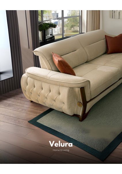 Milda Sırt Mekanizmalı Üç Adet Üçlü Kanepe & 3'lü Koltuk (3+3+3) - Krem fiyatları