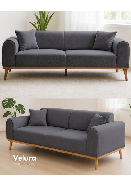 Valo Sırt Mekanizmalı 3 Adet Üçlü Kanepe & 3'lü Koltuk (3+3+3) - Açık Antrasit