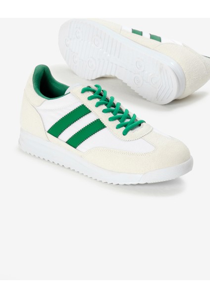 Unisex Beyaz Yeşil Termo Taban Çift Şeritli Bağcıklı Spor Ayakkabı fırsatları